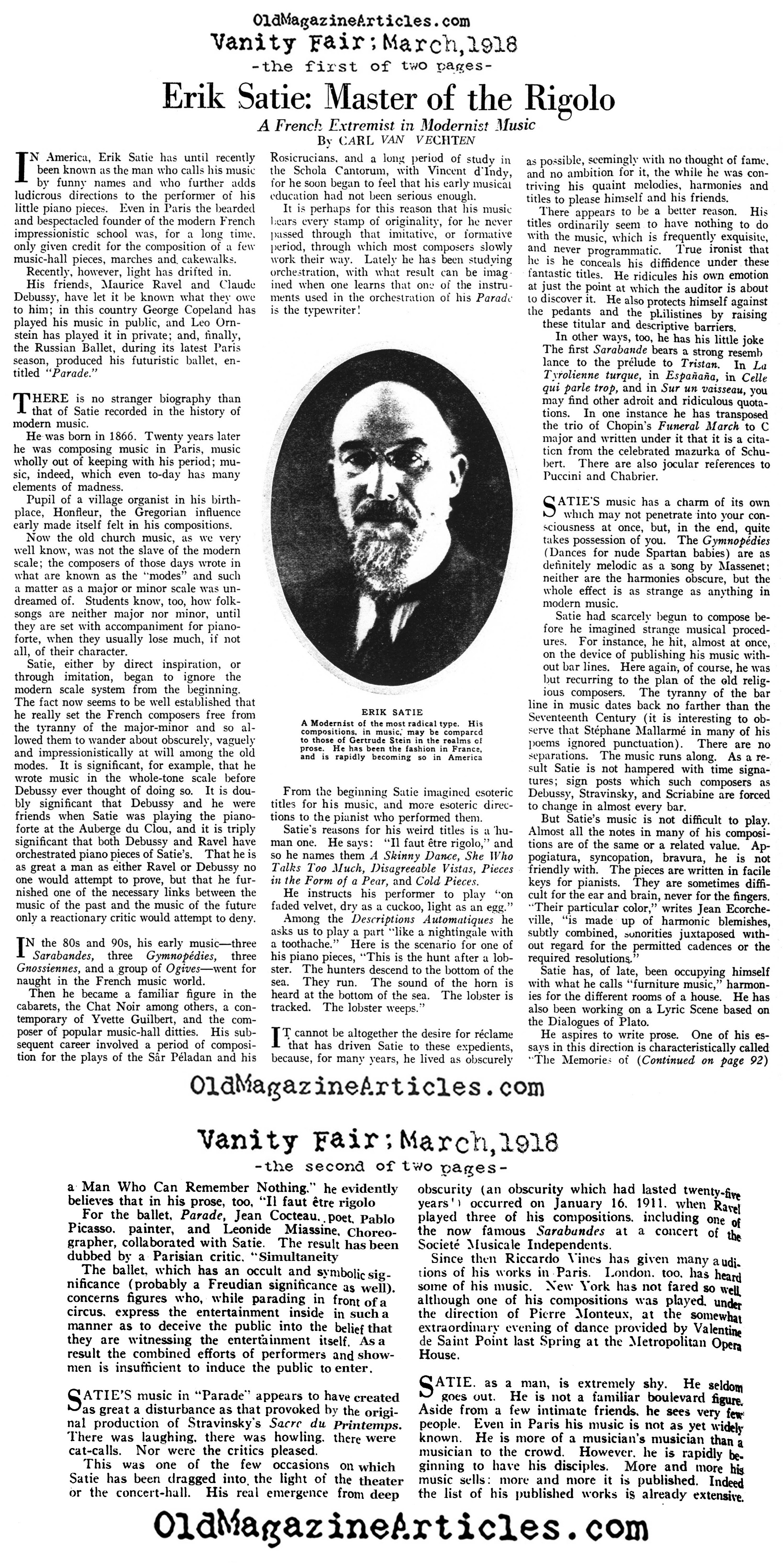 Understanding Erik Satie (Vanity Fair, 1918)